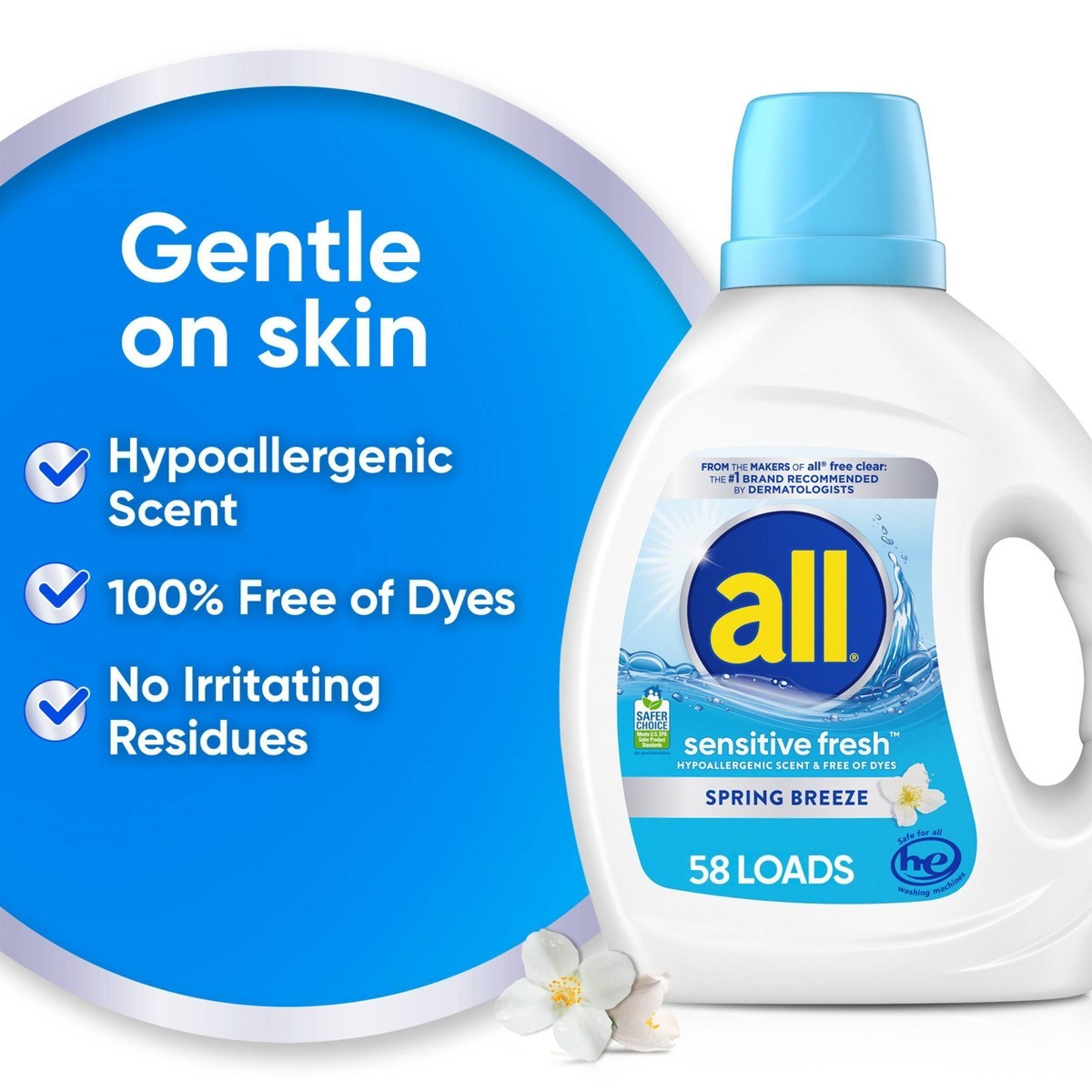 All Sensitive Fresh Spring Breeze HE Liquid Laundry Detergent- 118 fl oz