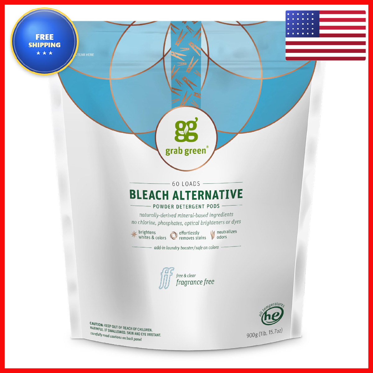 Grab Green Bleach Alternative Pods 60 Count Chlorine Fragrance Plant And