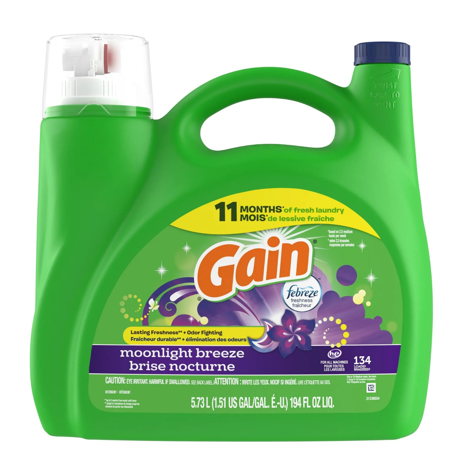 2 Pack Gain Liquid Laundry Detergent, Moonlight Breeze Scent, 194 fl oz, 134Load