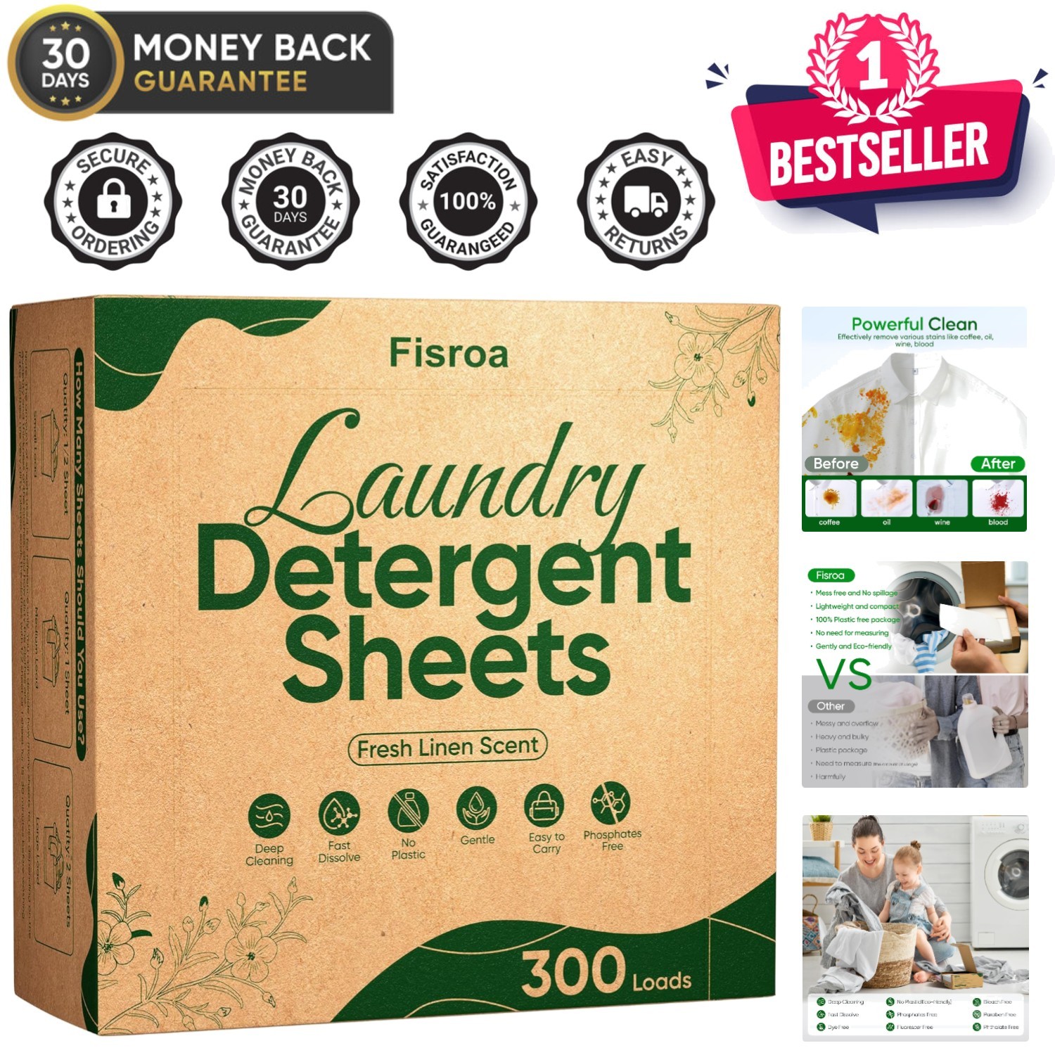 Travel Laundry Detergent Sheets 300 Loads Eco-Friendly Washing Detergent Sheets