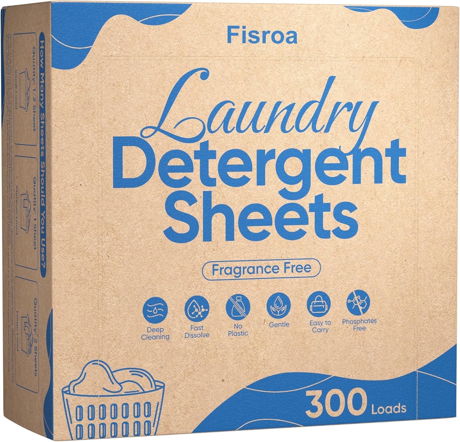 Fragrance Free Laundry Detergent Sheets Travel Eco-Friendly 300 Loads Fisroa Cl