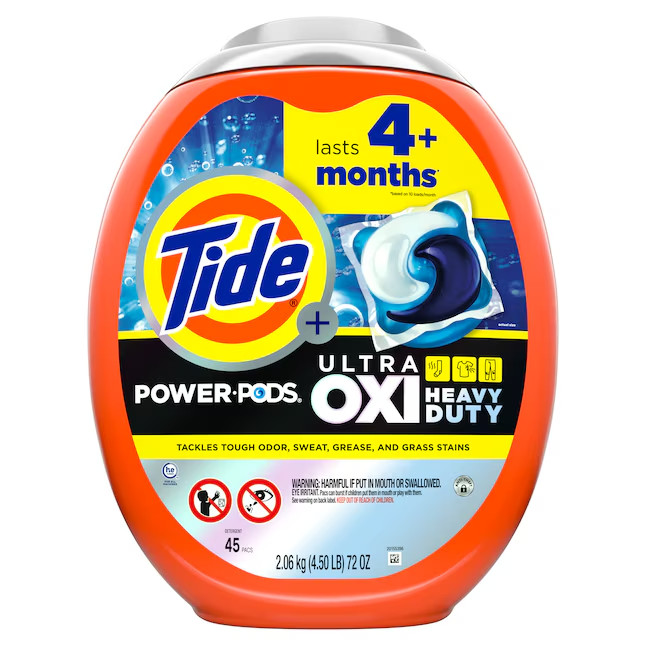 Tide Power Pods + Ultra OXI Heavy Duty Original HE Laundry Detergent 45 ct