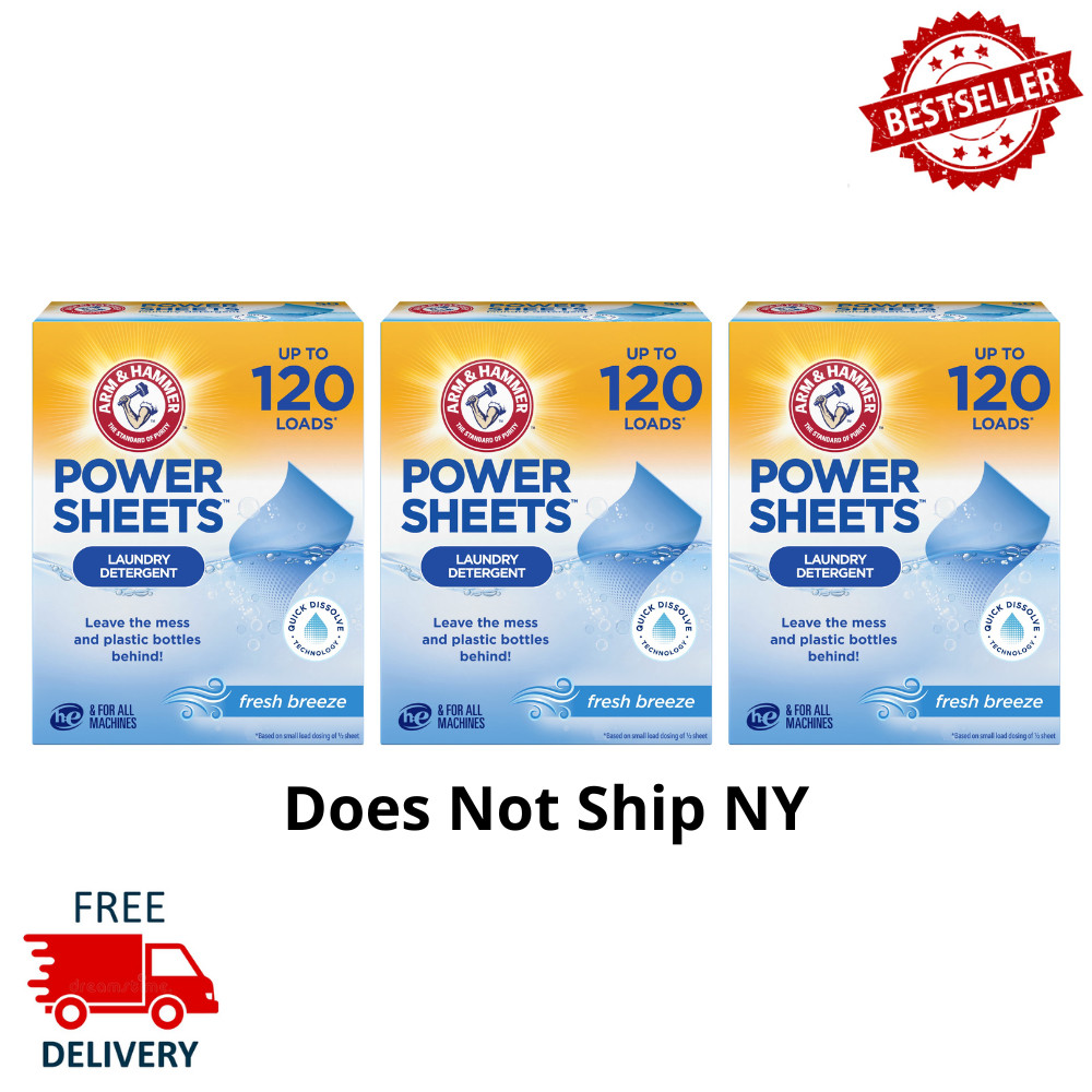 3 Pack ARM & HAMMER Laundry Detergent Sheets, Fresh Breeze, 60 Count, 120 Loads