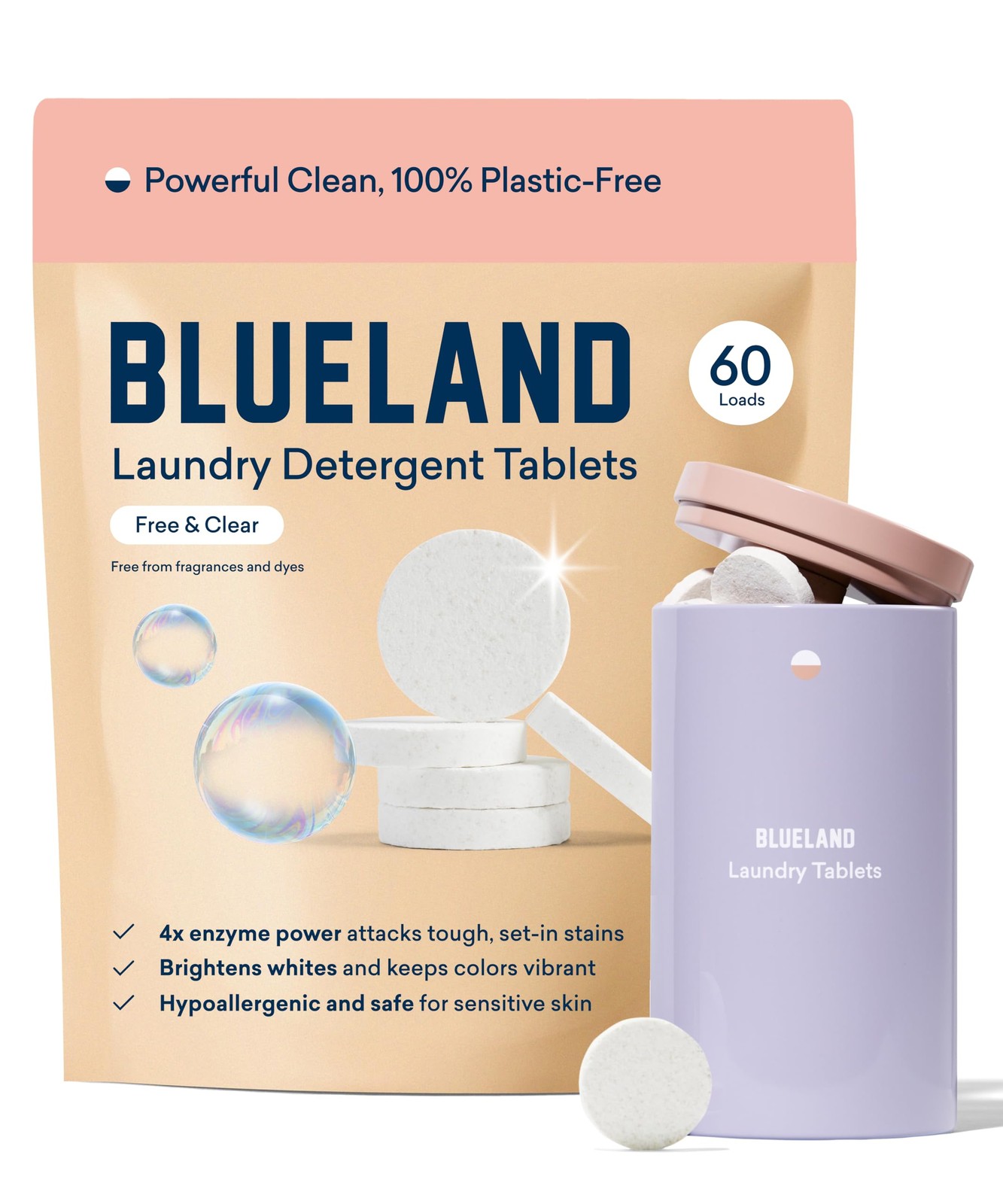 BLUELAND Laundry Detergent Tablets, Starter Set, 60 Count with Tin, Plastic-F…