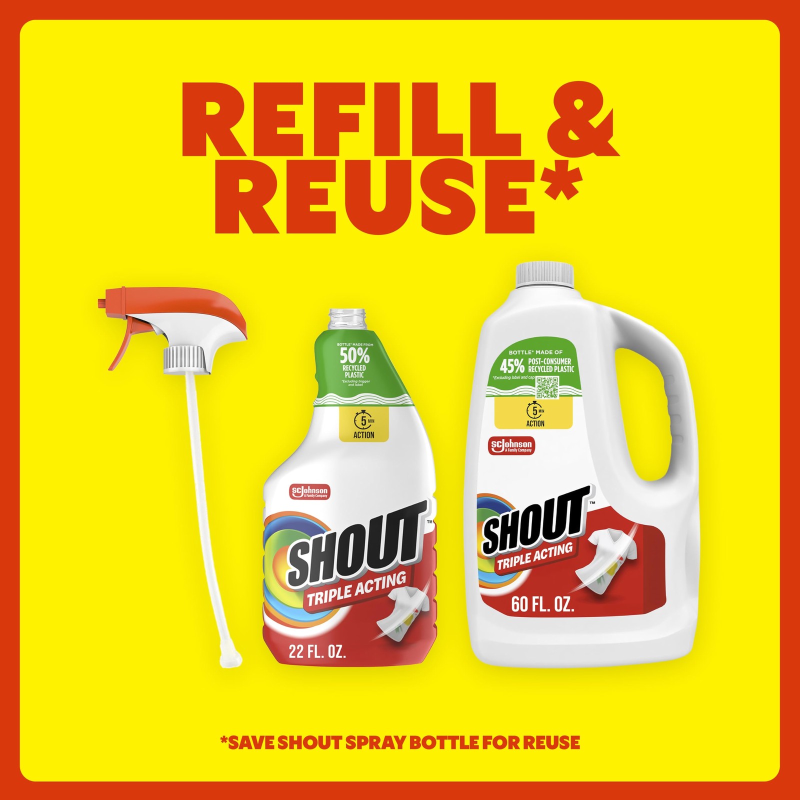 Shout Triple-Acting Laundry Stain Remover for 60 Fl Oz (Pack of 1), Multi