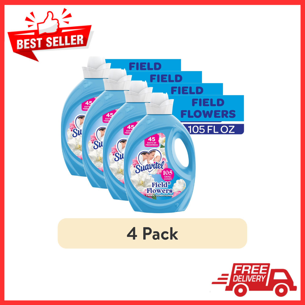 4 Pack Suavitel Liquid Fabric Softener, Conditioner, Field Flowers Scent, 105 oz