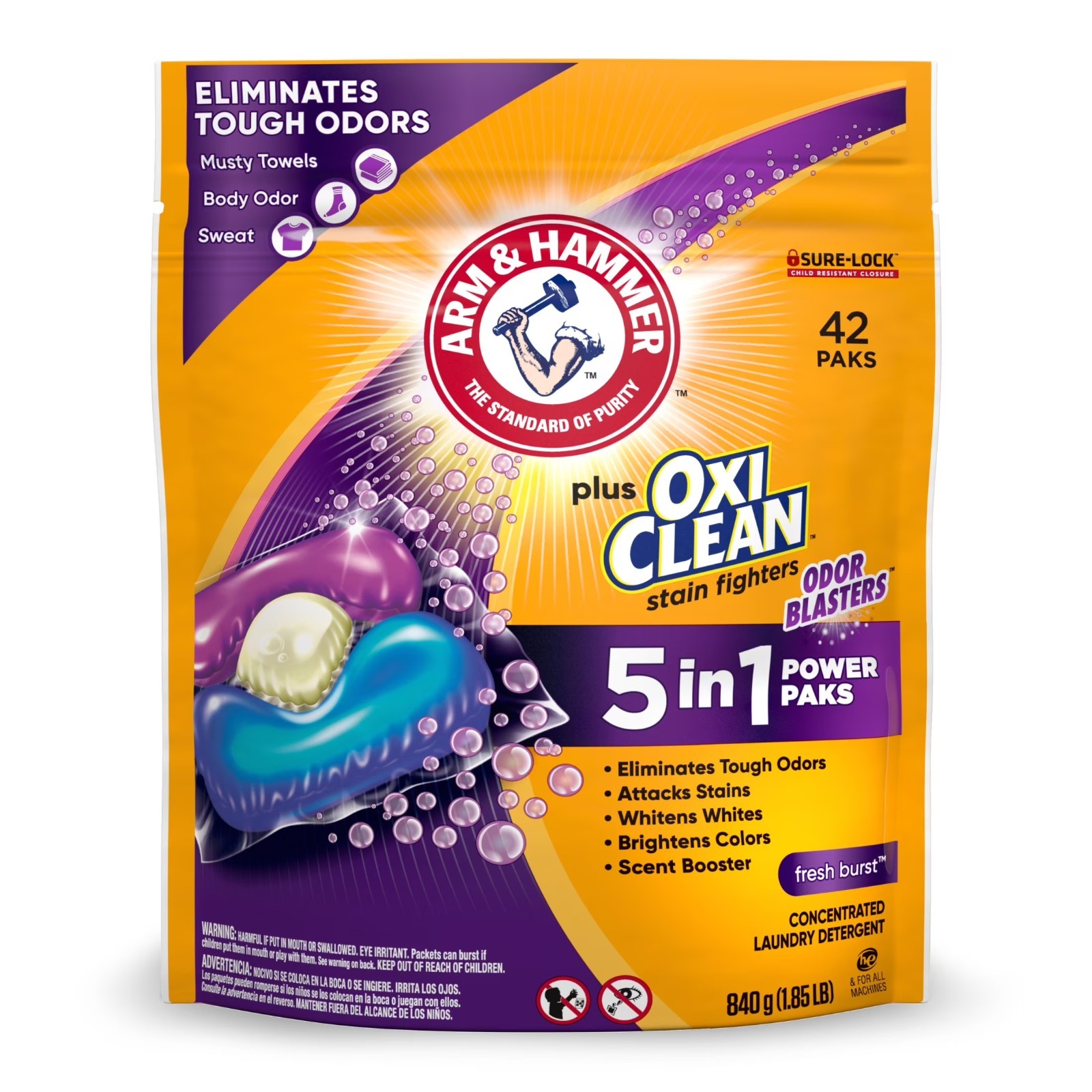 ARM and HAMMER Plus OxiClean 5-in-1 Laundry Detergent Power Pks Fresh Burst 42ct