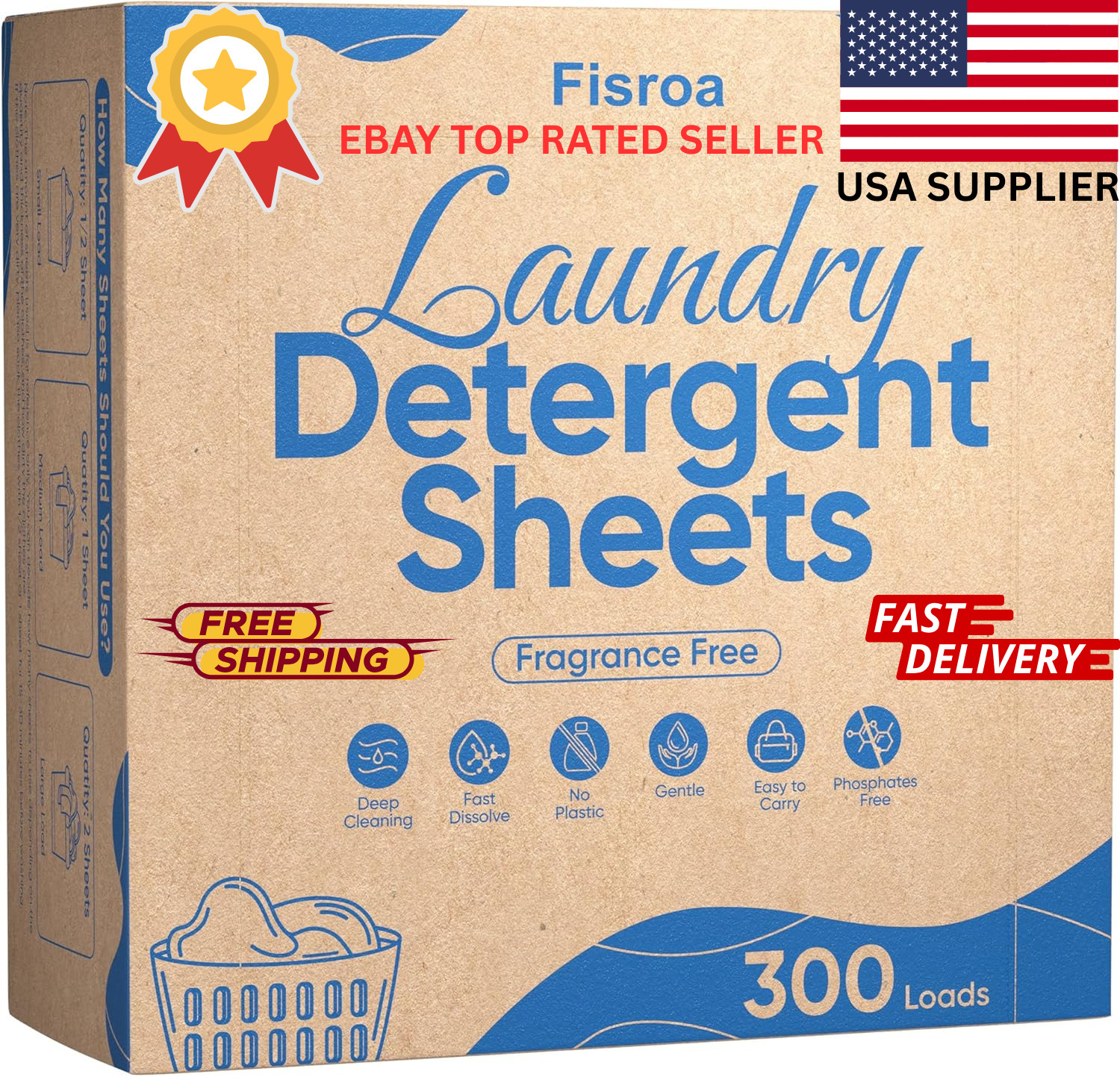 Laundry Detergent Sheets Fragrance Free Eco Washer Strips Unscented 300 Loads