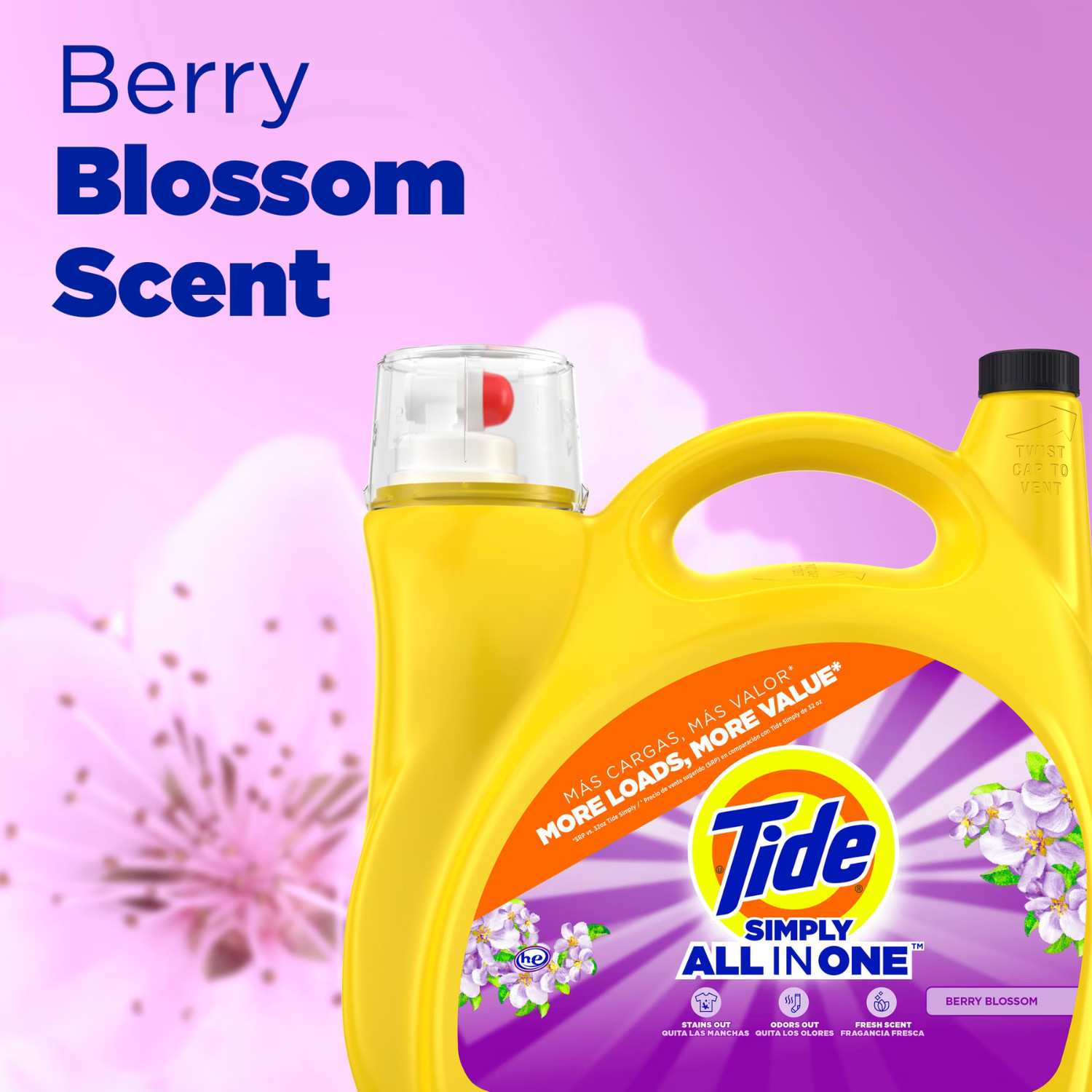 Tide Simply All-In-One Laundry Detergent Berry Blossom 173 fl, 138 Loads, 2 Pack