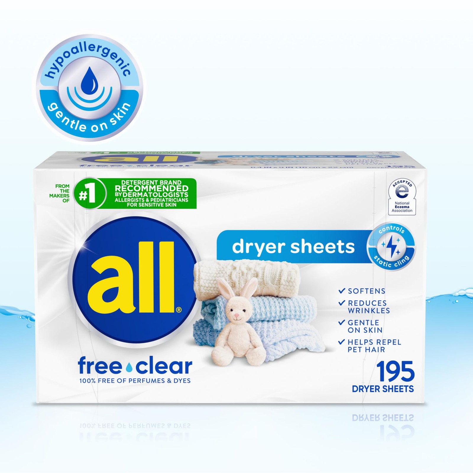 Fabric Softener Dryer Sheets Sensitive Skin Free Clear 195 Count