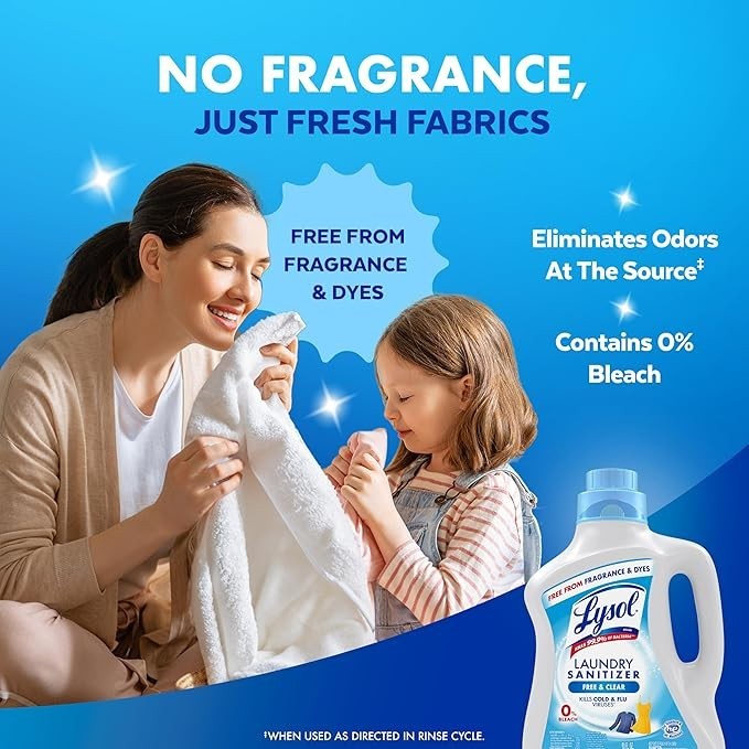 Laundry Sanitizer Additive, Free & Clear, Free from Fragrance and Dyes, 0% Bleac