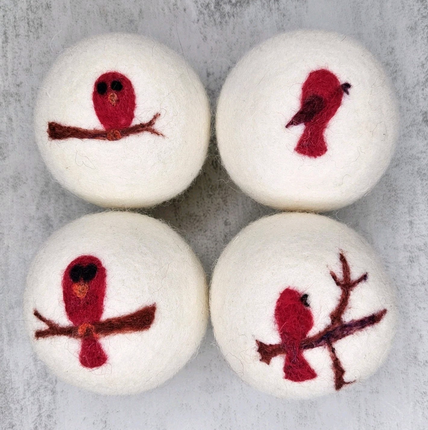 Needle Felted Dryer Ball Cardinal Bird New Zealand Wool All Natural Handmade