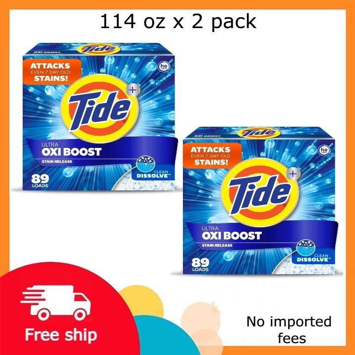 Tide Laundry Detergent Plus Ultra Oxi Powder, 73 Loads, 114 oz x 2 pack