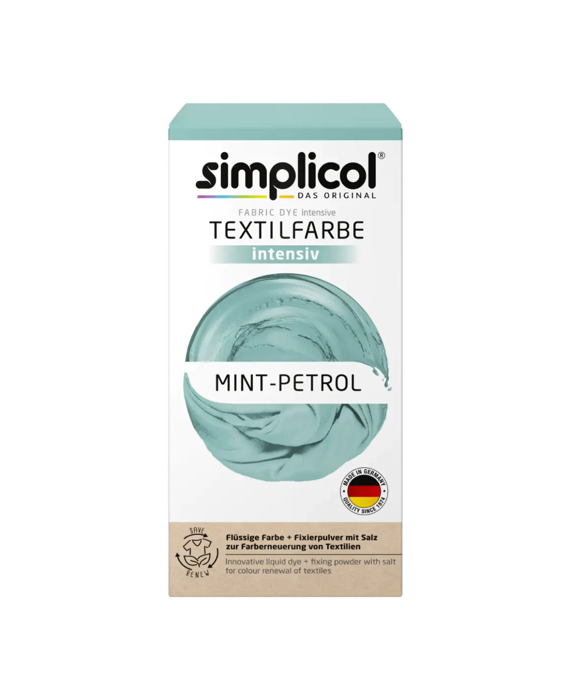 SIMPLICOL Textile Paint INTENSE Mint Petrol Allin1 Colour Fixer 600g for Fabric