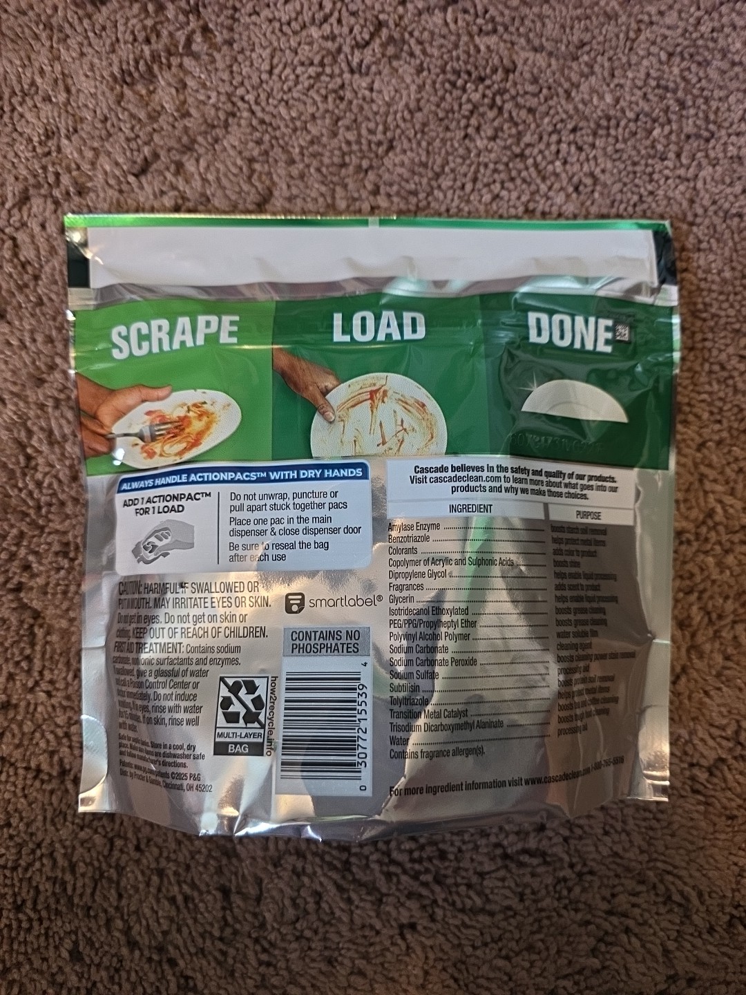 12X Cascade Platinum Dish Detergent Lemon Scent Action Packs 12ct Total 144ct