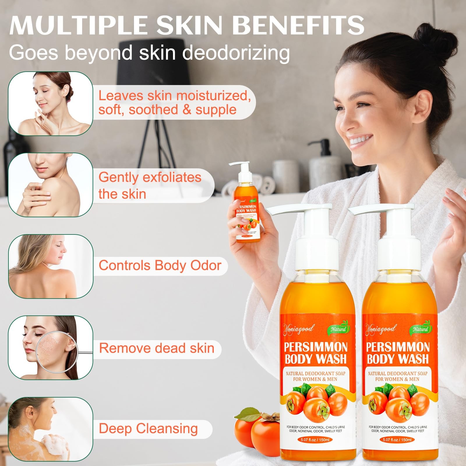 2 PCS Persimmon Body Wash for Strong Odor Control, 5.07 Fl Oz (Pack of 2)