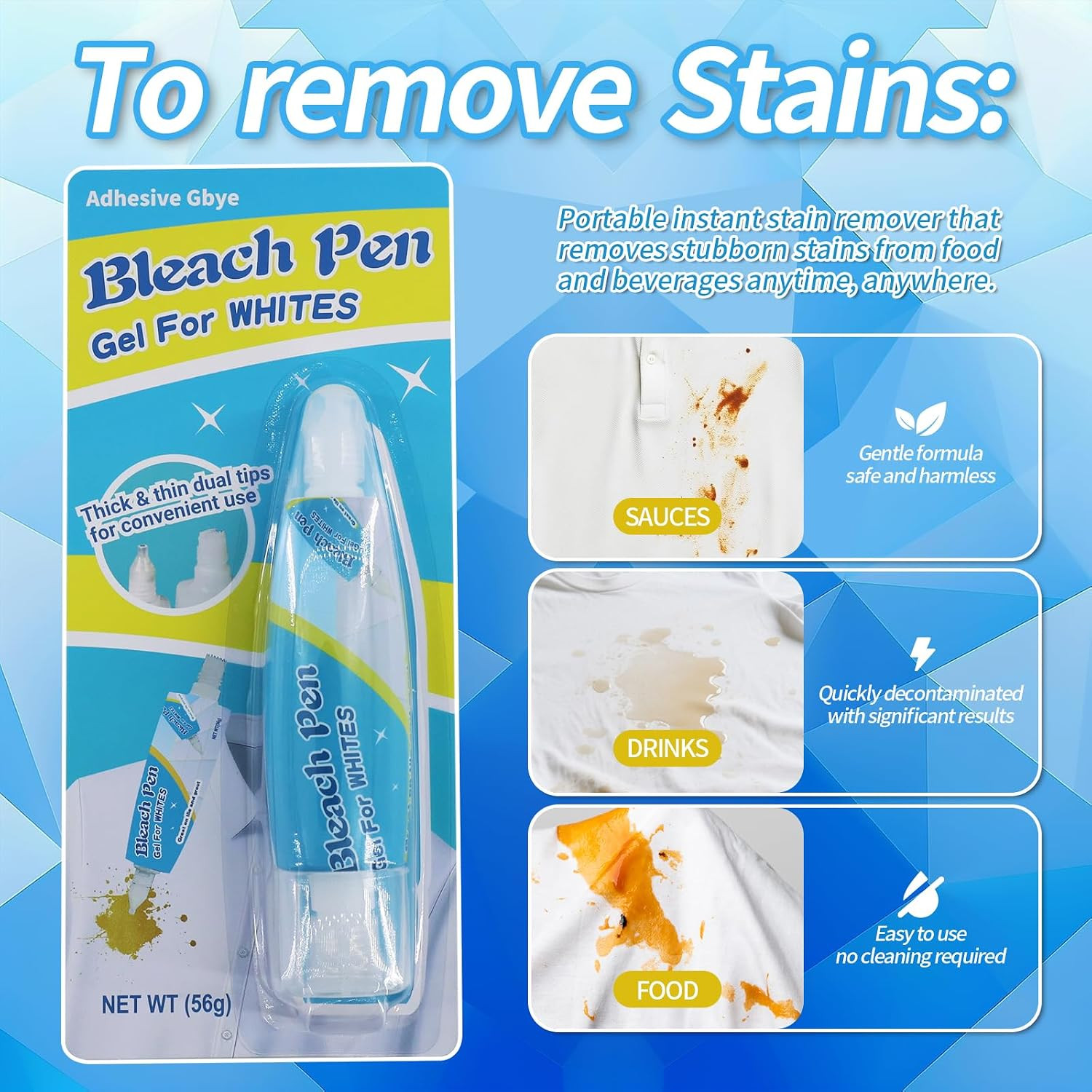 Bleach Pen for Clothing, Bleach Pen, Stain Remover Pen, Instant Travel Stain Cle