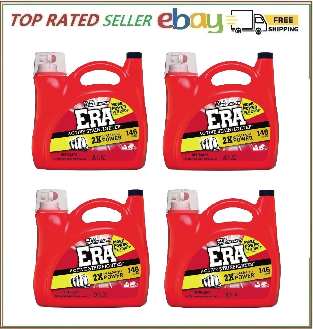 4 Pack -Era Active Stainfighter Liquid Laundry Detergent, 146 loads, 200 fl. oz.