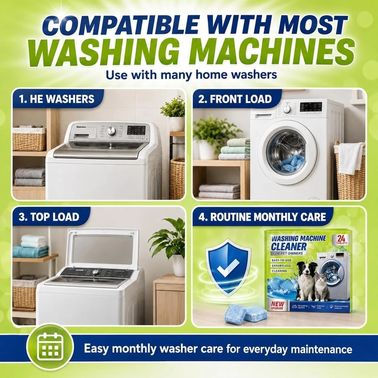 Enzyme Washing Machine Cleaner Tablets for Pet Owners, 24 Count (Pack of 1)