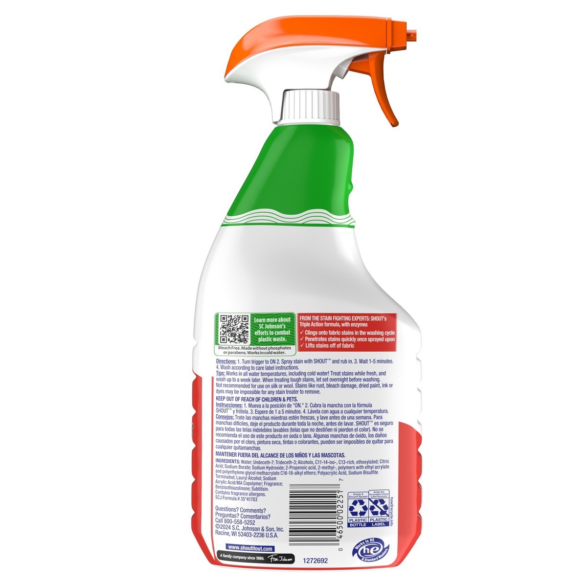 Triple-Acting Laundry Stain Remover Spray – 22 fl oz: Bleach-Free,Phosphate-Free
