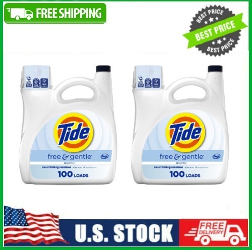 2 PACK Tide Free & Gentle Laundry Detergent Liquid for Sensitive Skin, Unscented