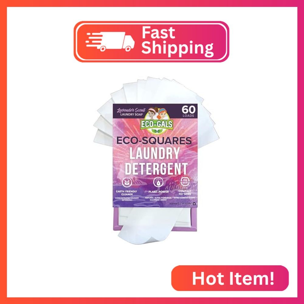 Eco-Gals Eco-Squares laundry detergent sheets with zero waste dry soap technolog