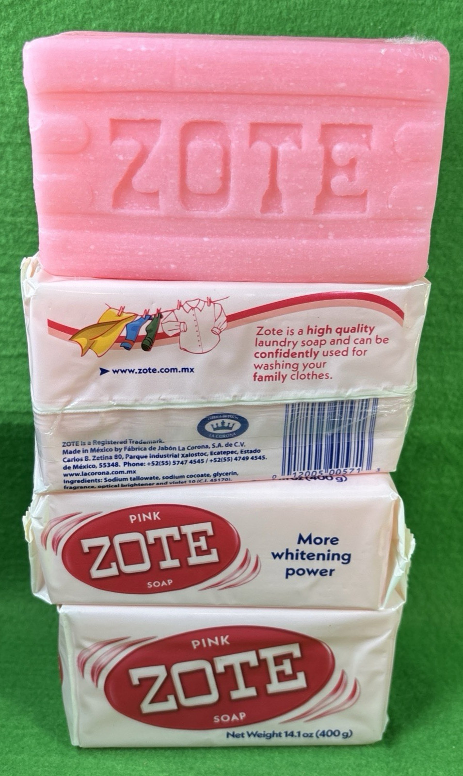 ZOTE LAUNDRY SOAP PINK 4 Large Bars Hand Wash for Stains 14.1oz Detergent Jabon