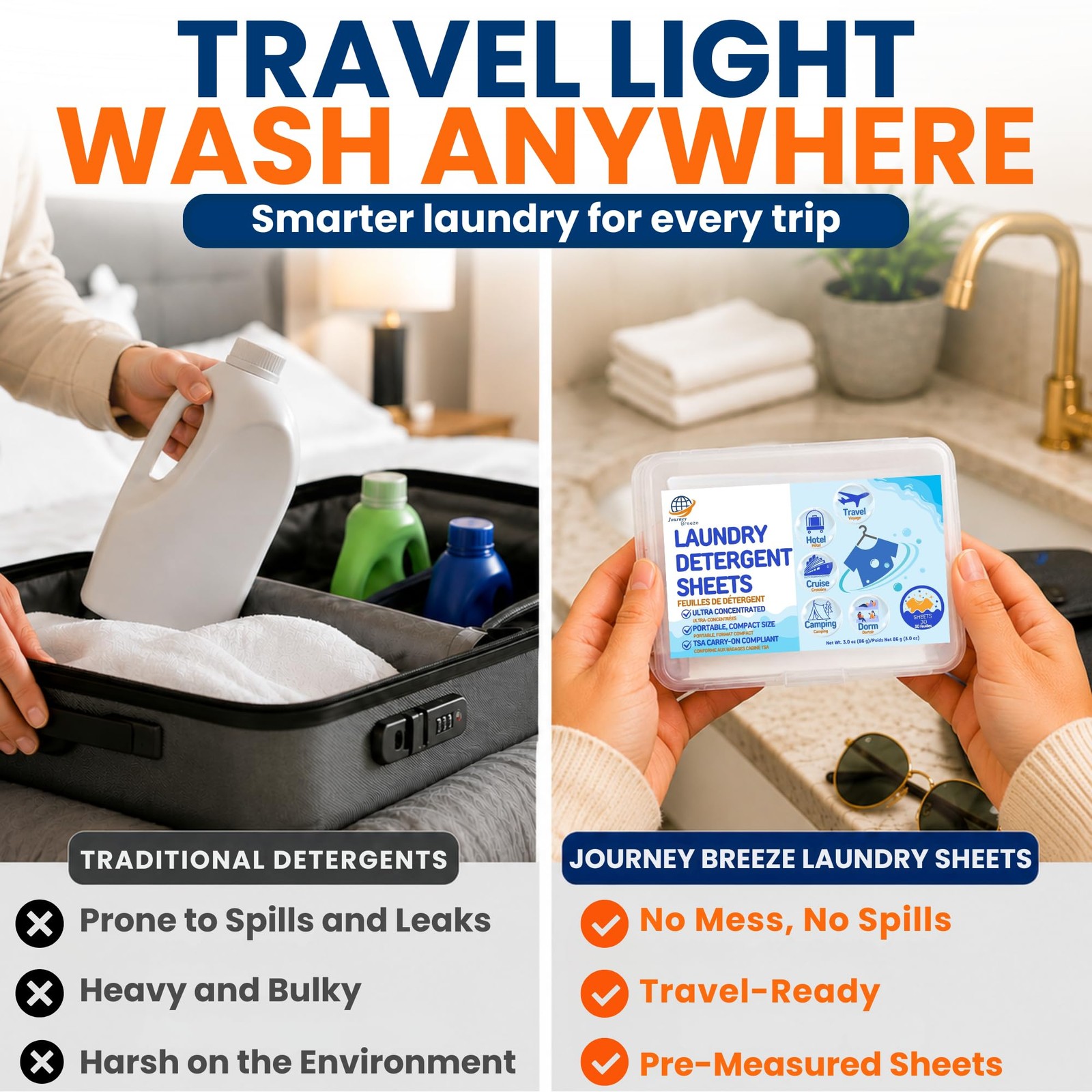 Travel Laundry Detergent Sheets 30 and 20 Pack – Hand Wash or Machine Wash Tr…