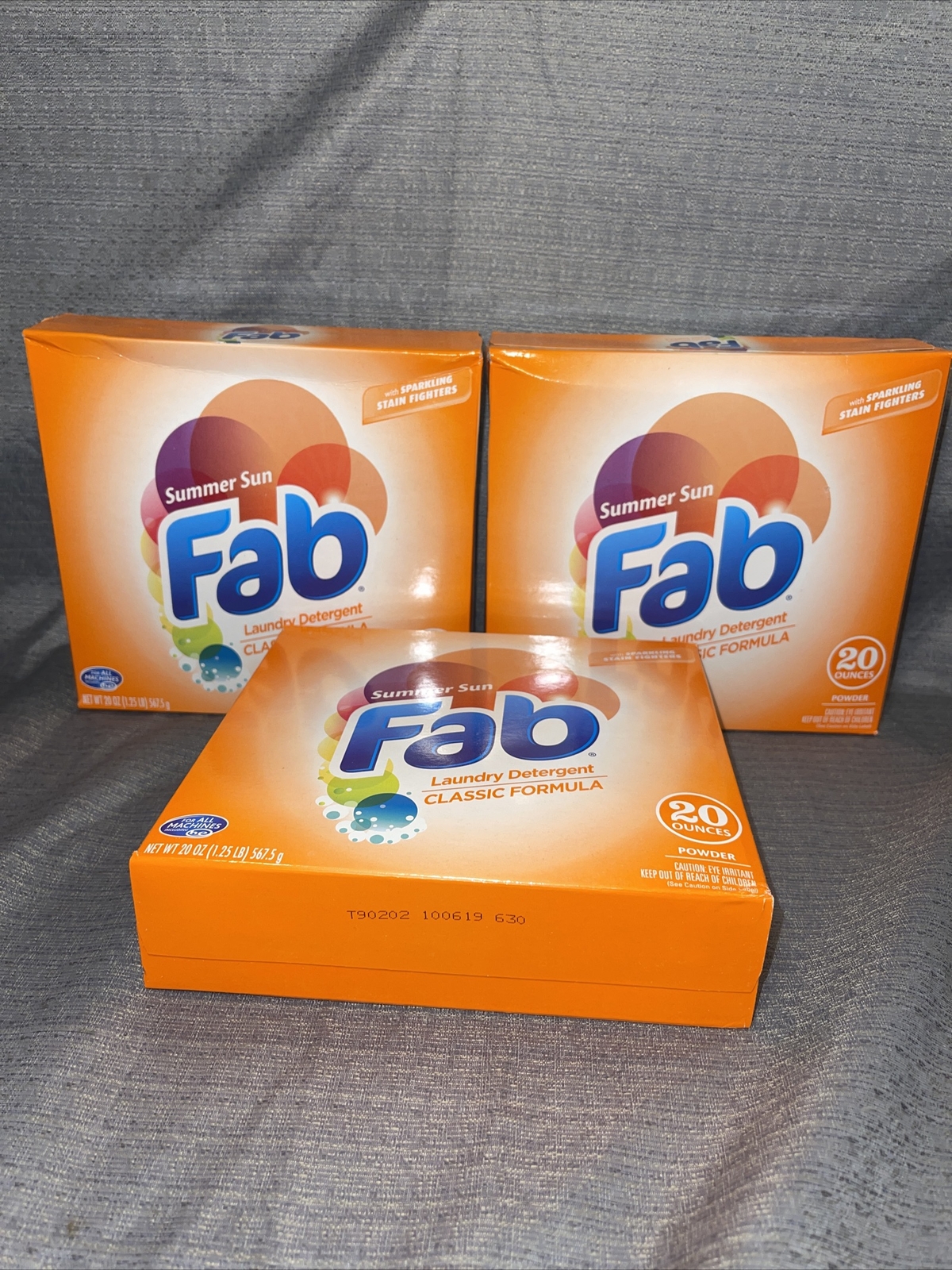Lot Of 3 20oz Box Fab Summer Sun Laundry Detergent with Sparkling Stain Fighters