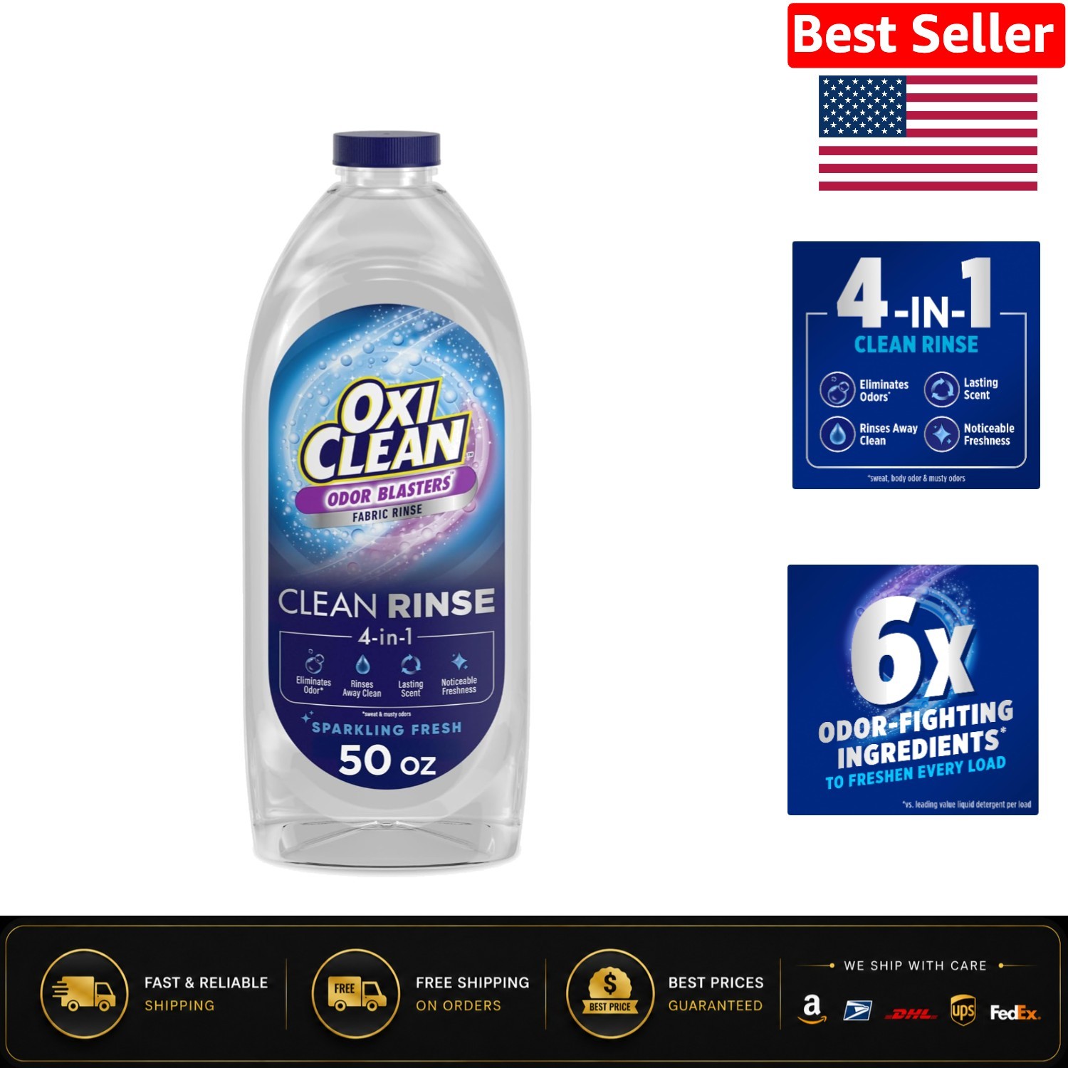 Odor Blasters 4-in-1 Fabric Rinse – 50 fl oz, Sparkling Fresh Scented Freshness