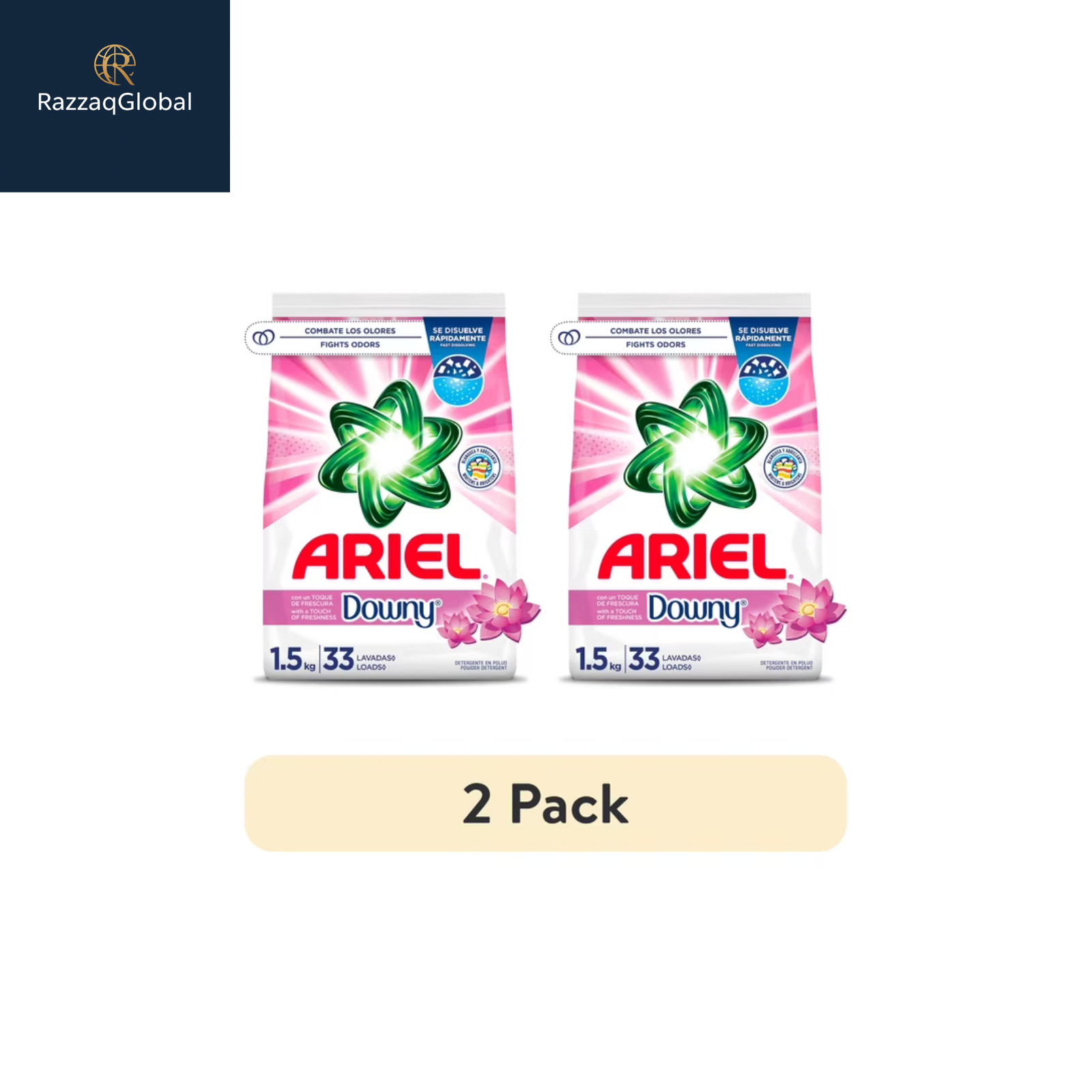 (2 Pack) Ariel Powder Detergent Downy Fresh 52oz 33 Loads