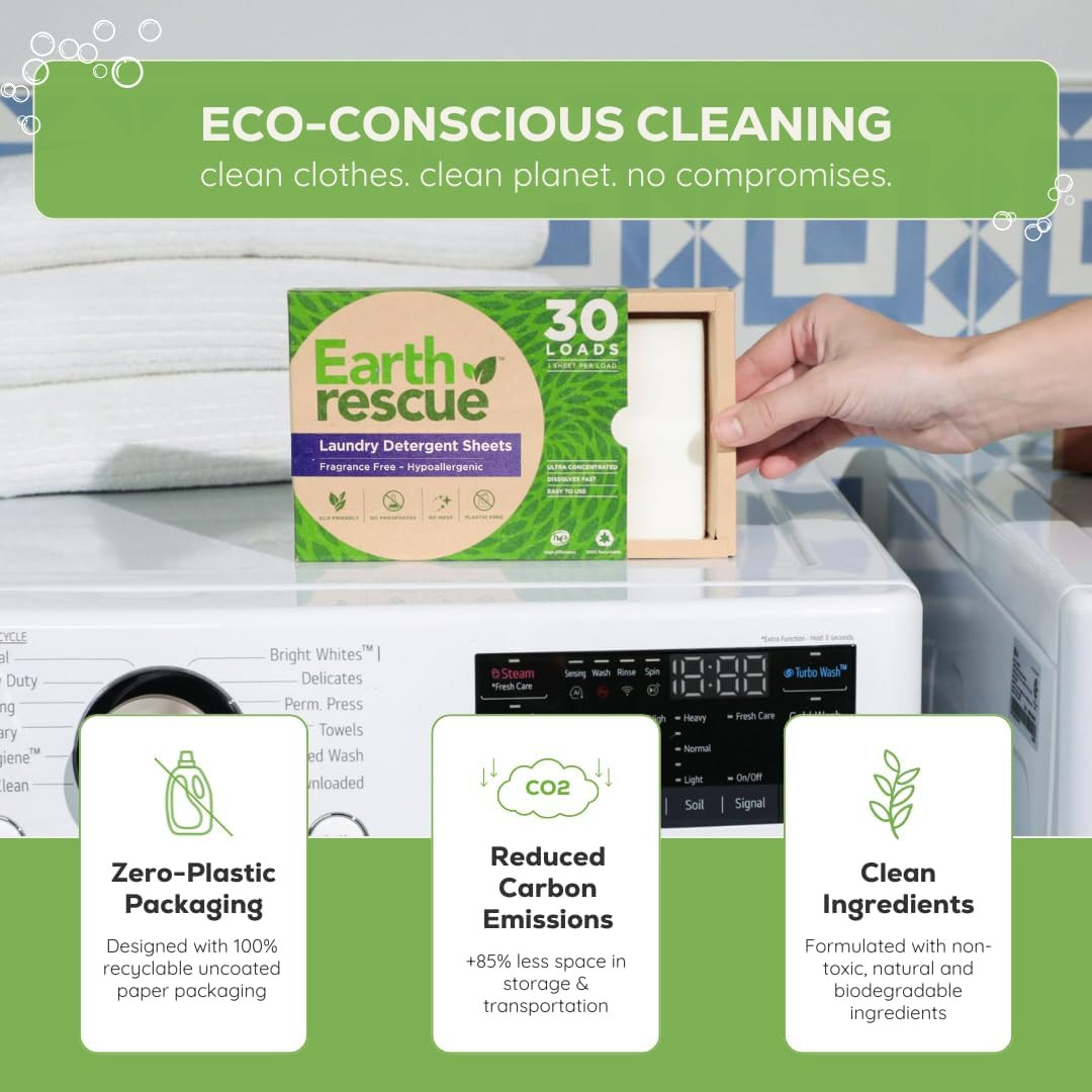 Laundry Detergent Sheets – up to 60 Loads (30 Sheets) – Unscented,Hypoallergenic