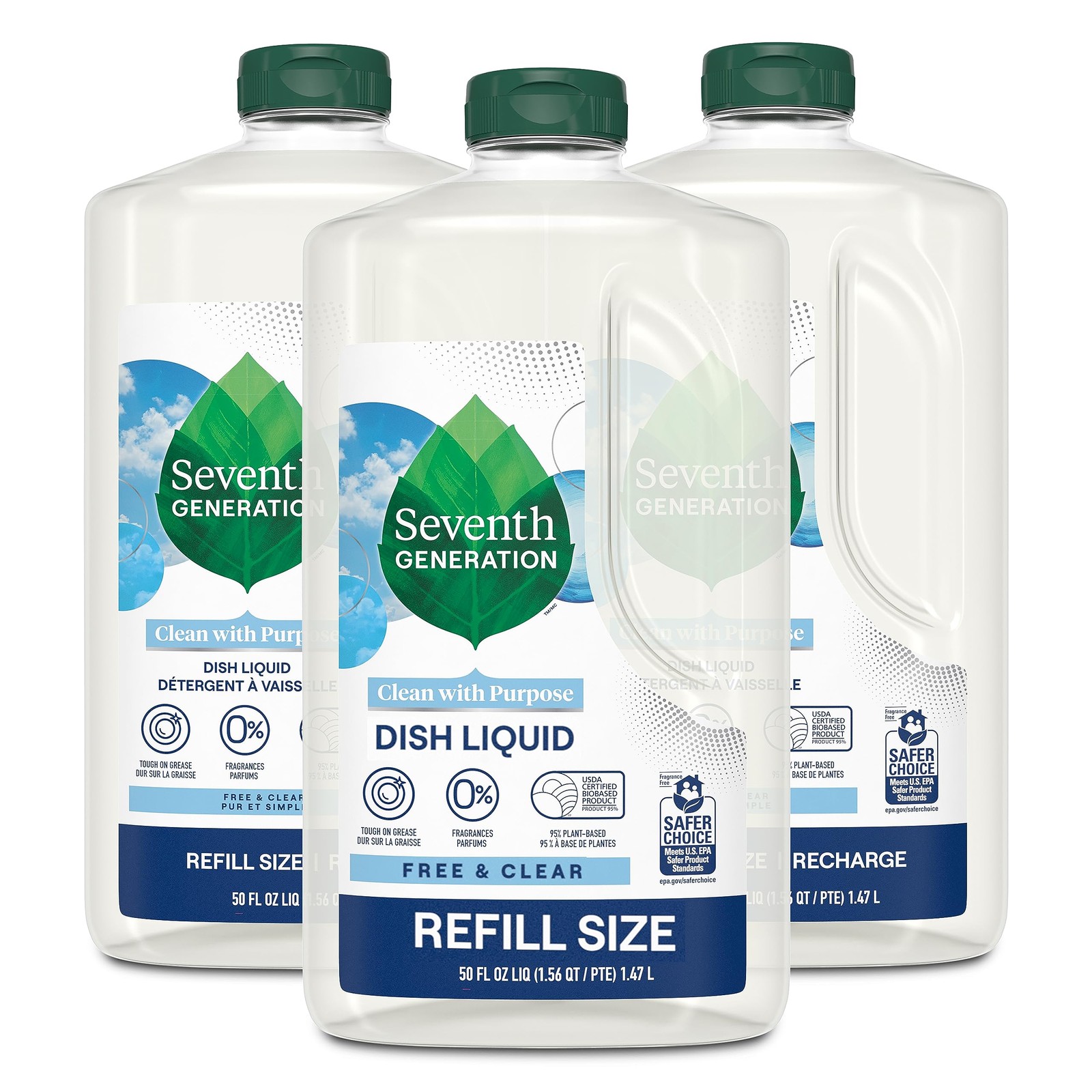 Seventh Generation Free & Clear Dish Liquid Soap Pack Of 3 Plant Based 50 Fl Oz