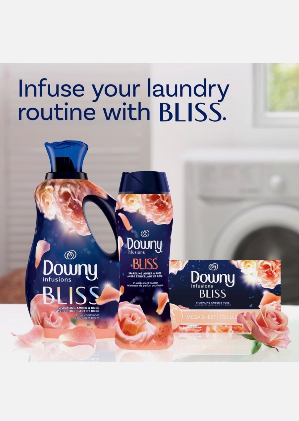 Downy Infusions Bliss SPARKLING AMBER & ROSE In-Wash Booster Beads 24 oz.
