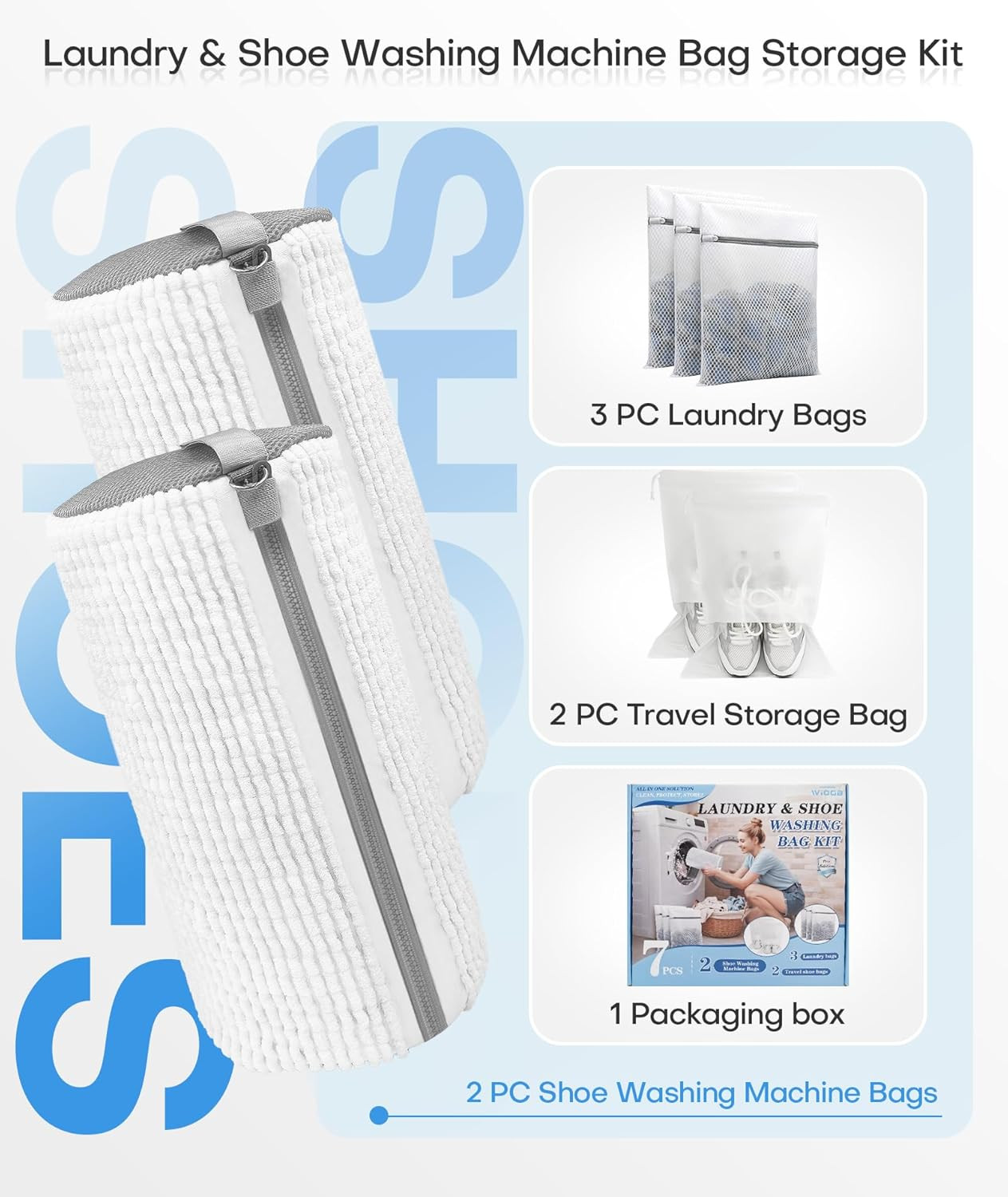 3-IN-1 Laundry & Shoe Washing Machine Bag Kit : Laundry Shoe Bag for Washer and