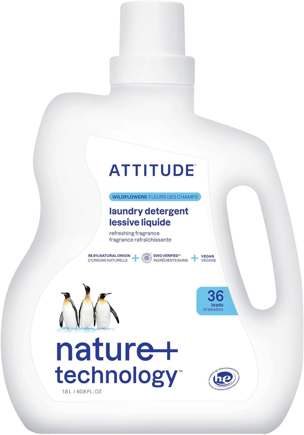 ATTITUDE Liquid Laundry Detergent, EWG Verified, HE Compatible, Plant-Based & Ve