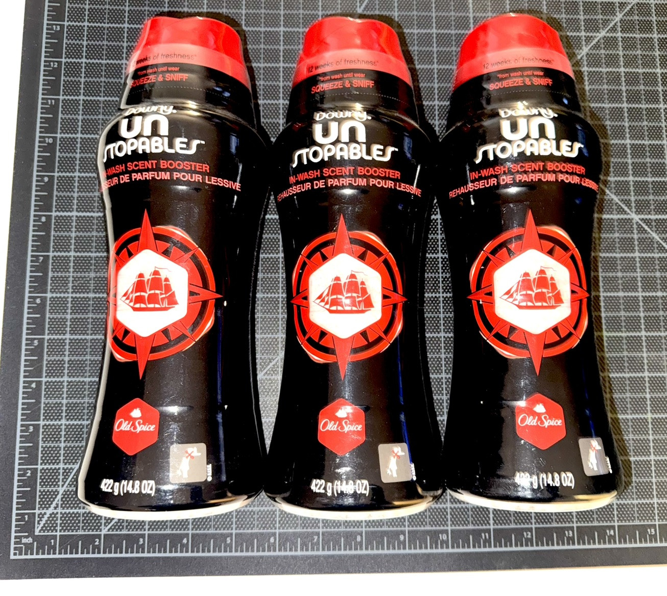 LOT OF 3 Downy Unstopables Old Spice Scent In-Wash Scented Booster Beads 14.8Oz