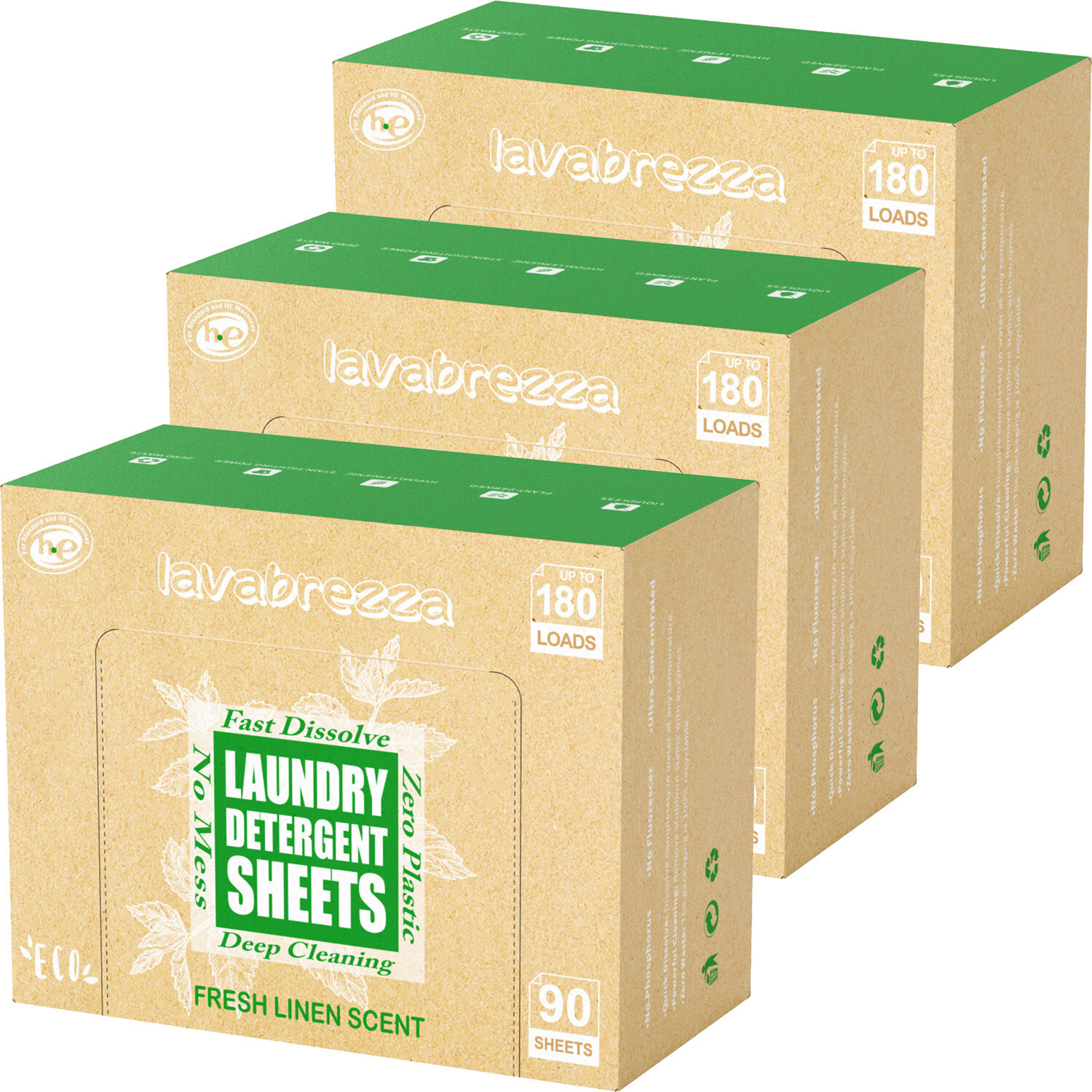 Laundry Detergent Sheets 180 Loads Washing Strips Eco-Friendly No Plastic 3 Pack