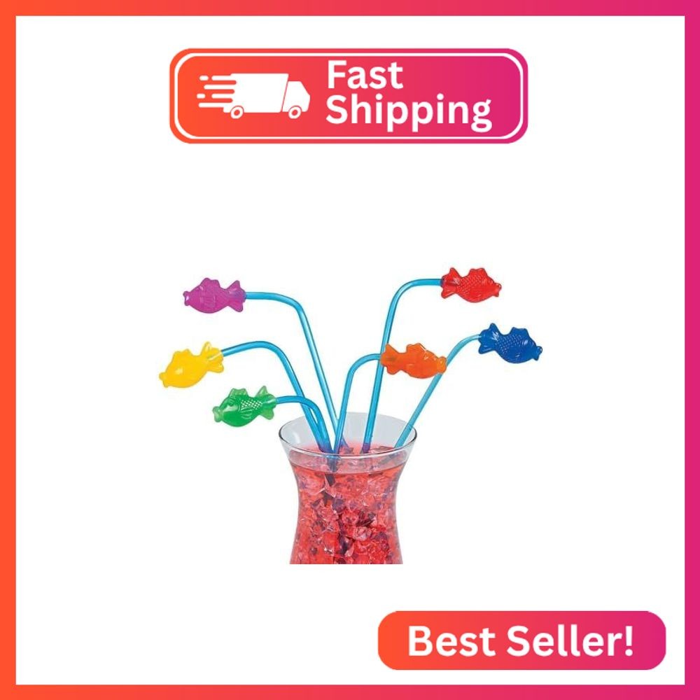 Fun Express Plastic Tropical Fish Straws (Pack of 12)