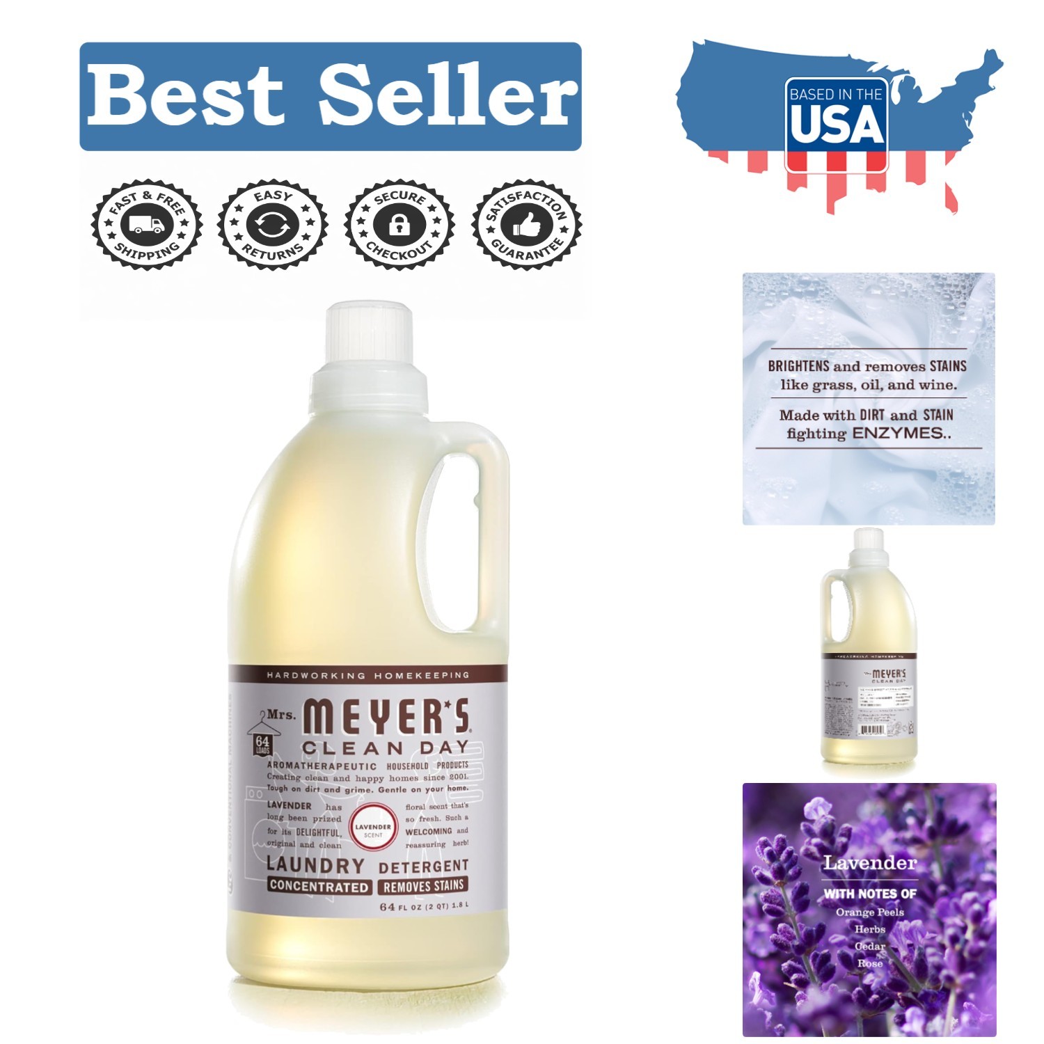 Mrs. Meyer’s 64oz Lavender Liquid Laundry Detergent – Gentle & Stain-Fighting