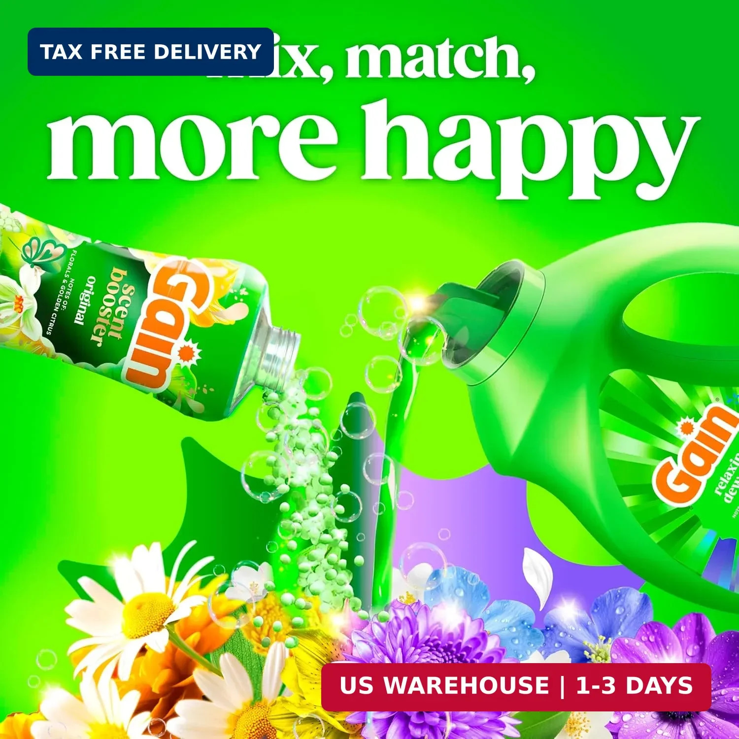 Gain Liquid Laundry Detergent, Now with Odor Defense, Relaxing Dewdrop Scent, 13