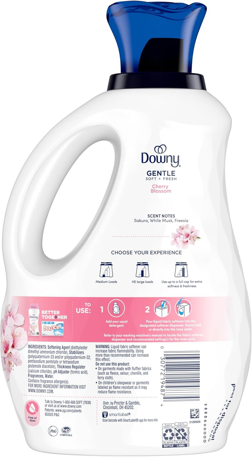 Downy Gentle Soft + Fresh Fabric Softener Liquid, Cherry Blossom Scent, 56 FL OZ