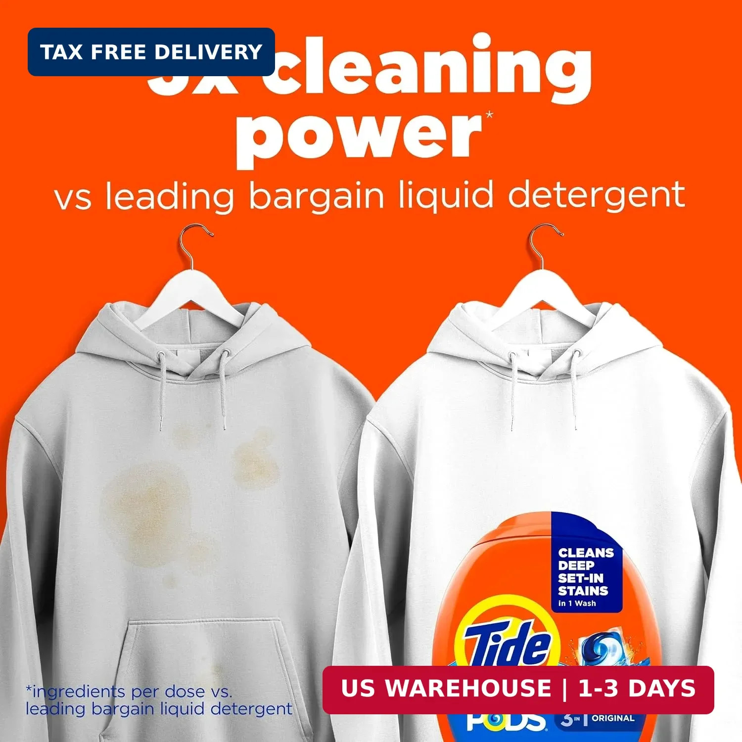 Tide PODS laundry detergent pacs, 3-in-1 Stain Remover, Odor Fighter, Color Prot