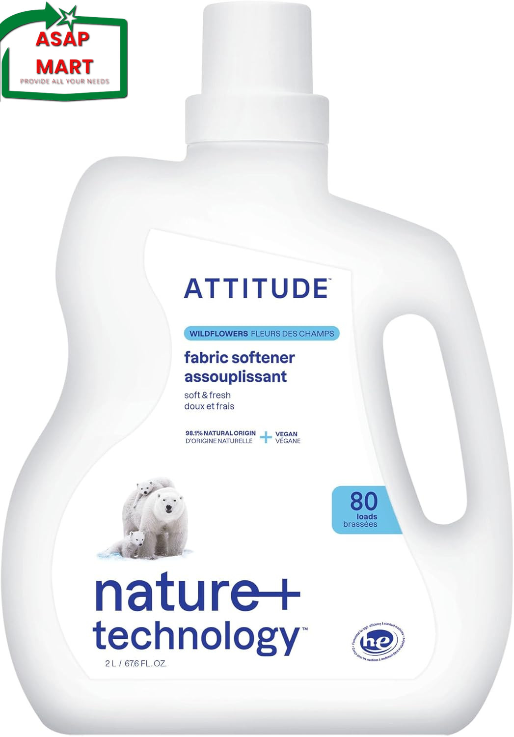 ATTITUDE Liquid Fabric Softener, Plant-Based & Vegan, HE Compatible, Naturally D