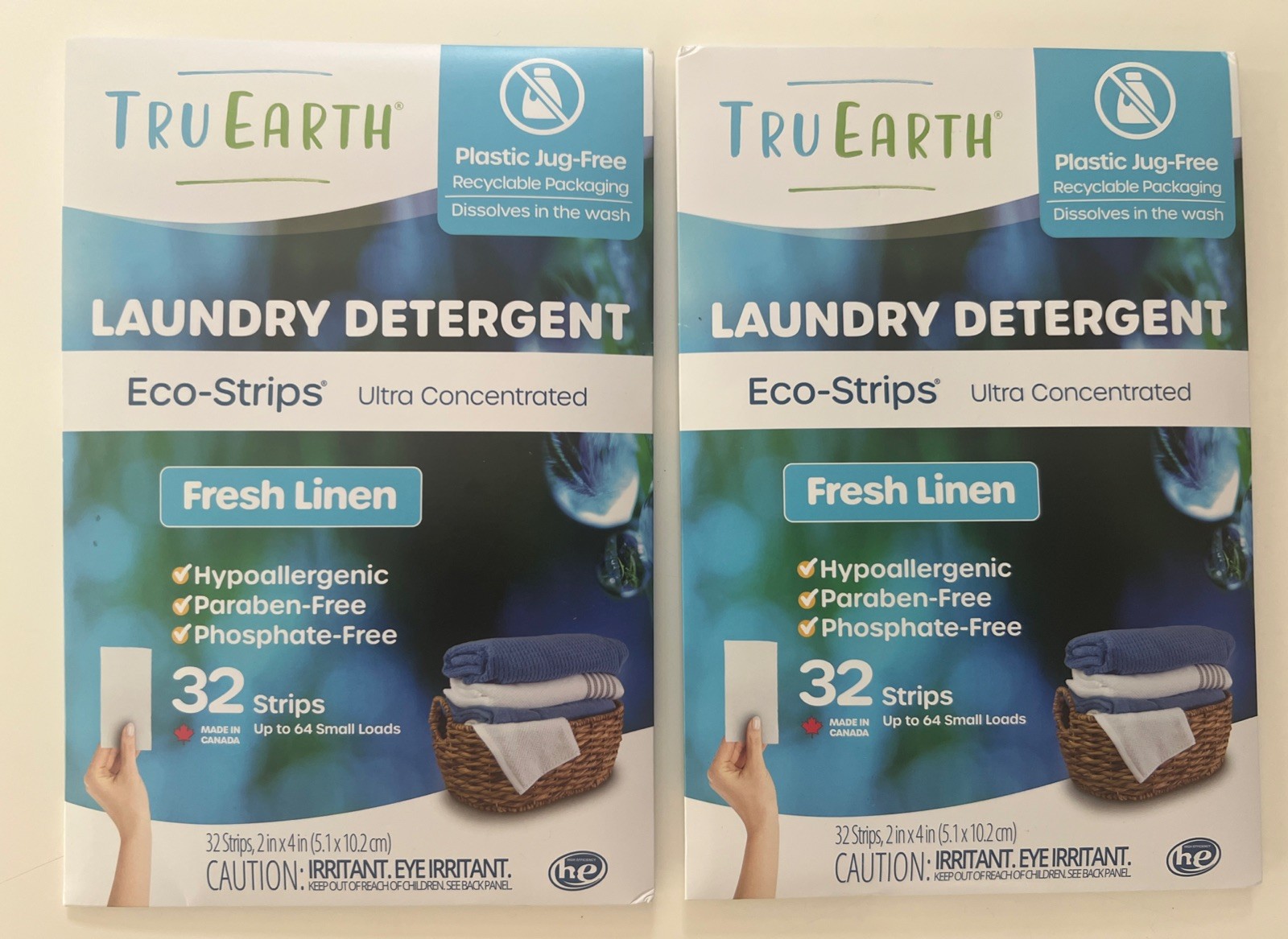 2 Packages Tru Earth Eco-Strips -Fresh Linen- Laundry Detergent 64 Sheets
