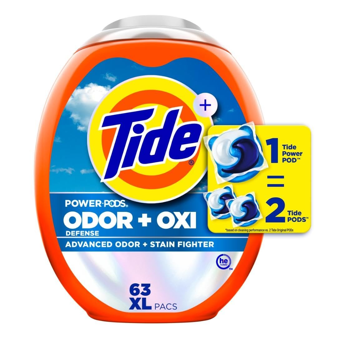 Tide Odor Defense + Oxi Laundry Detergent Pacs, Original 63 Count (Pack of 1)