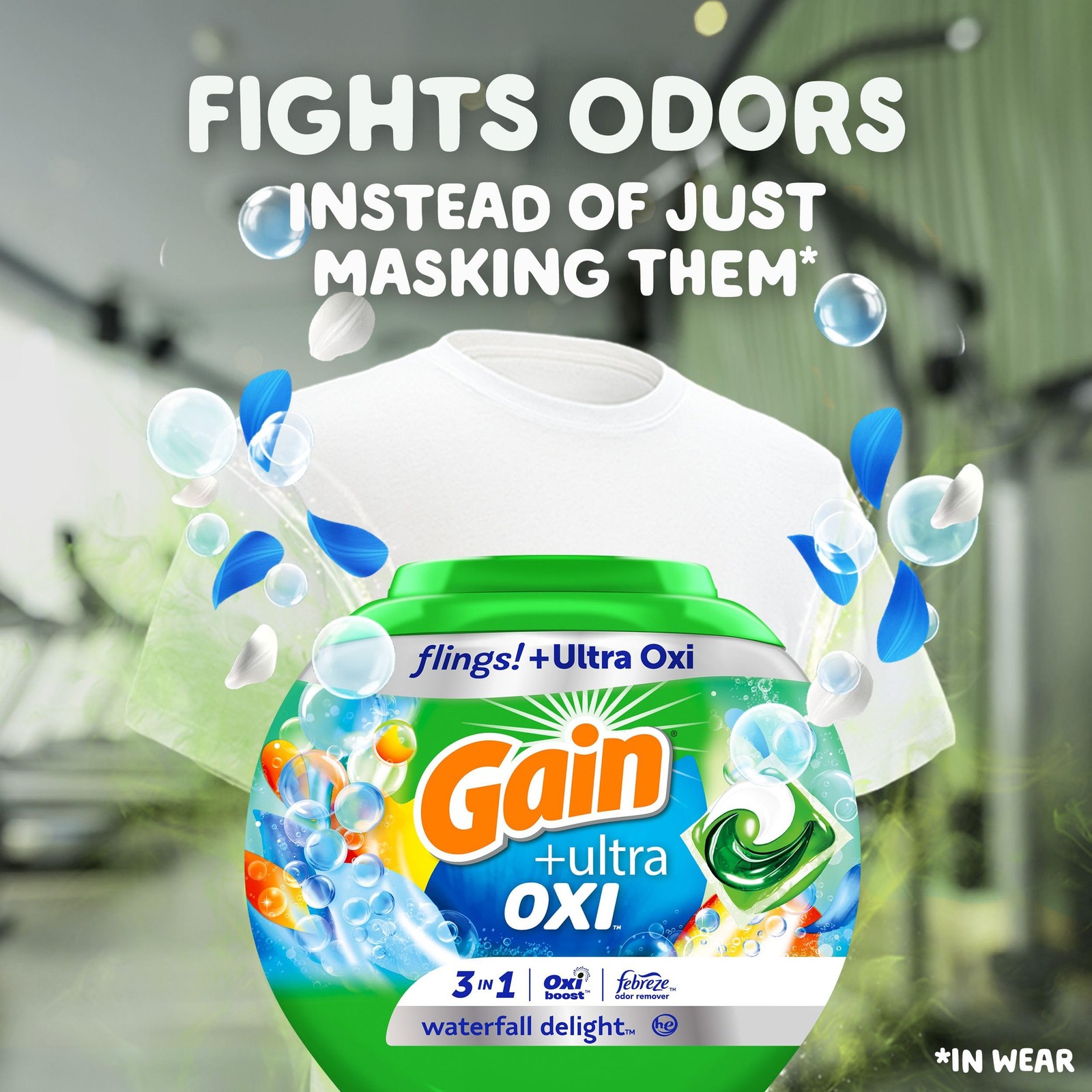Gain flings Ultra Oxi Laundry Detergent Pacs, 60 Count, Waterfall Delight Sce…