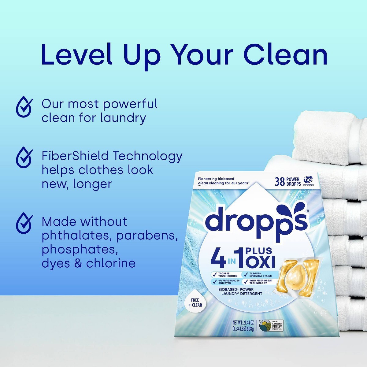 Dropps Unscented Free & Clear 4-in-1 Plus Power Detergent Pods 38 Pacs – 21.44oz