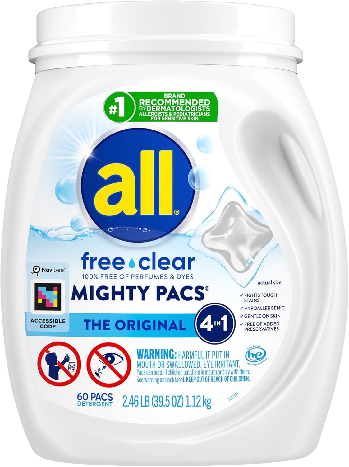 all Unit Dose Laundry Detergent, Mighty Pacs, Free Clear, 60 Count | Hypoallerge