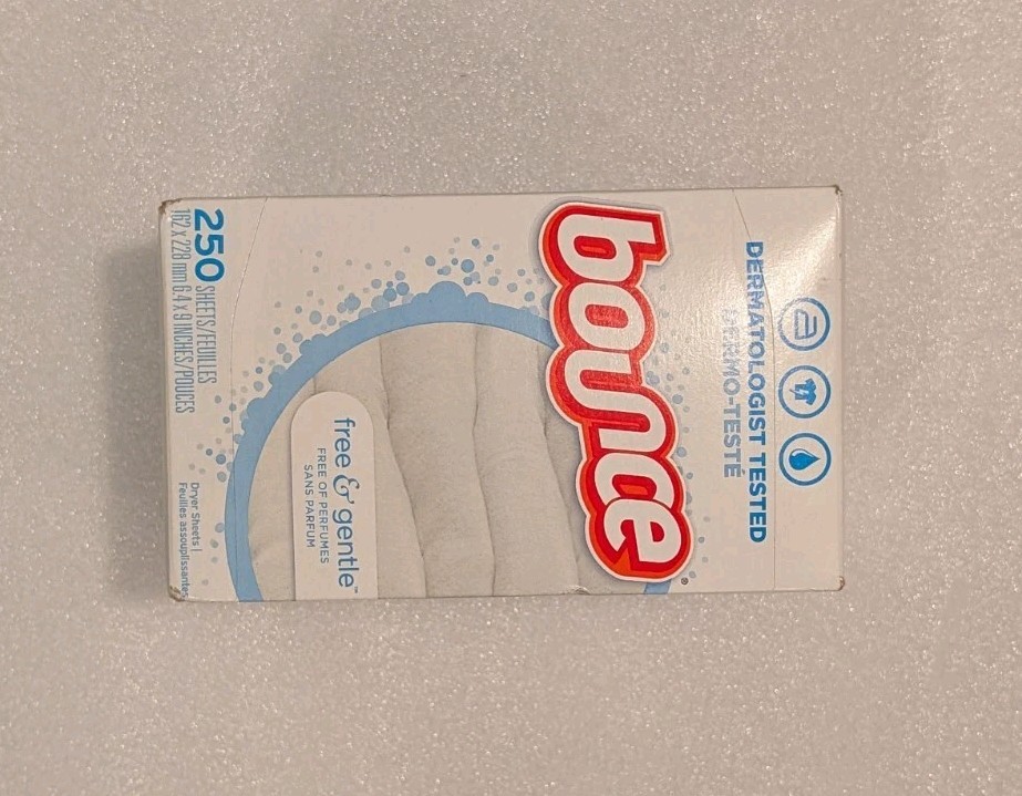 New! Bounce Free & Gentle dryer sheets 250 count box, no perfume, Derm tested